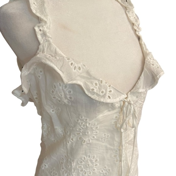Lush ROMANTIC WHITE RUFFLE EYELET DRESS Size L White Spring Summer Feminine Airy - Picture 4 of 14